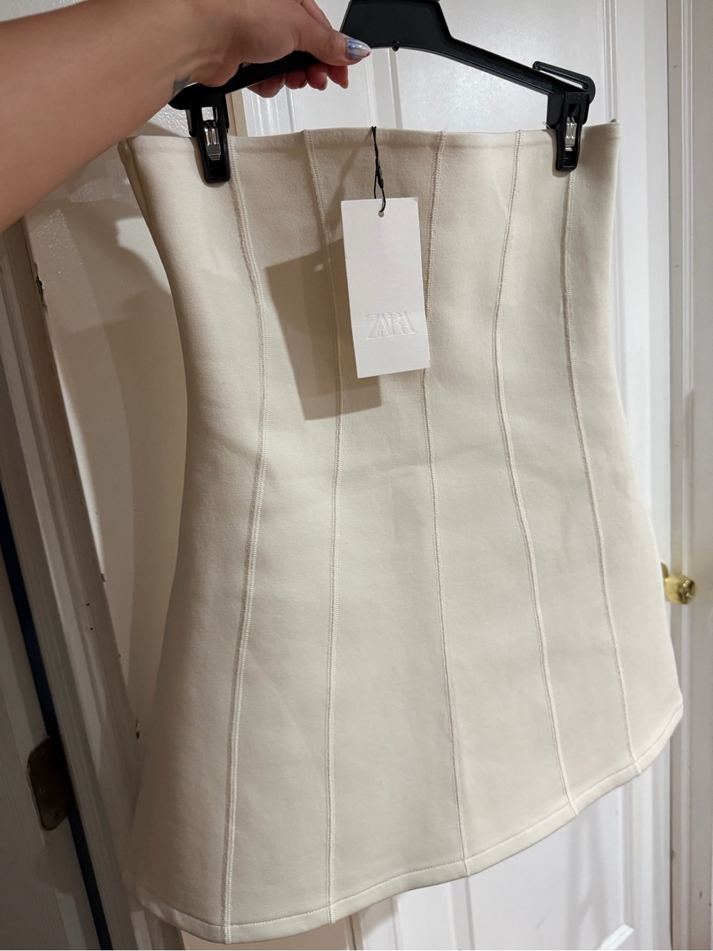 ZARA Cream A-Line Mini Skirt with Seam Panels
